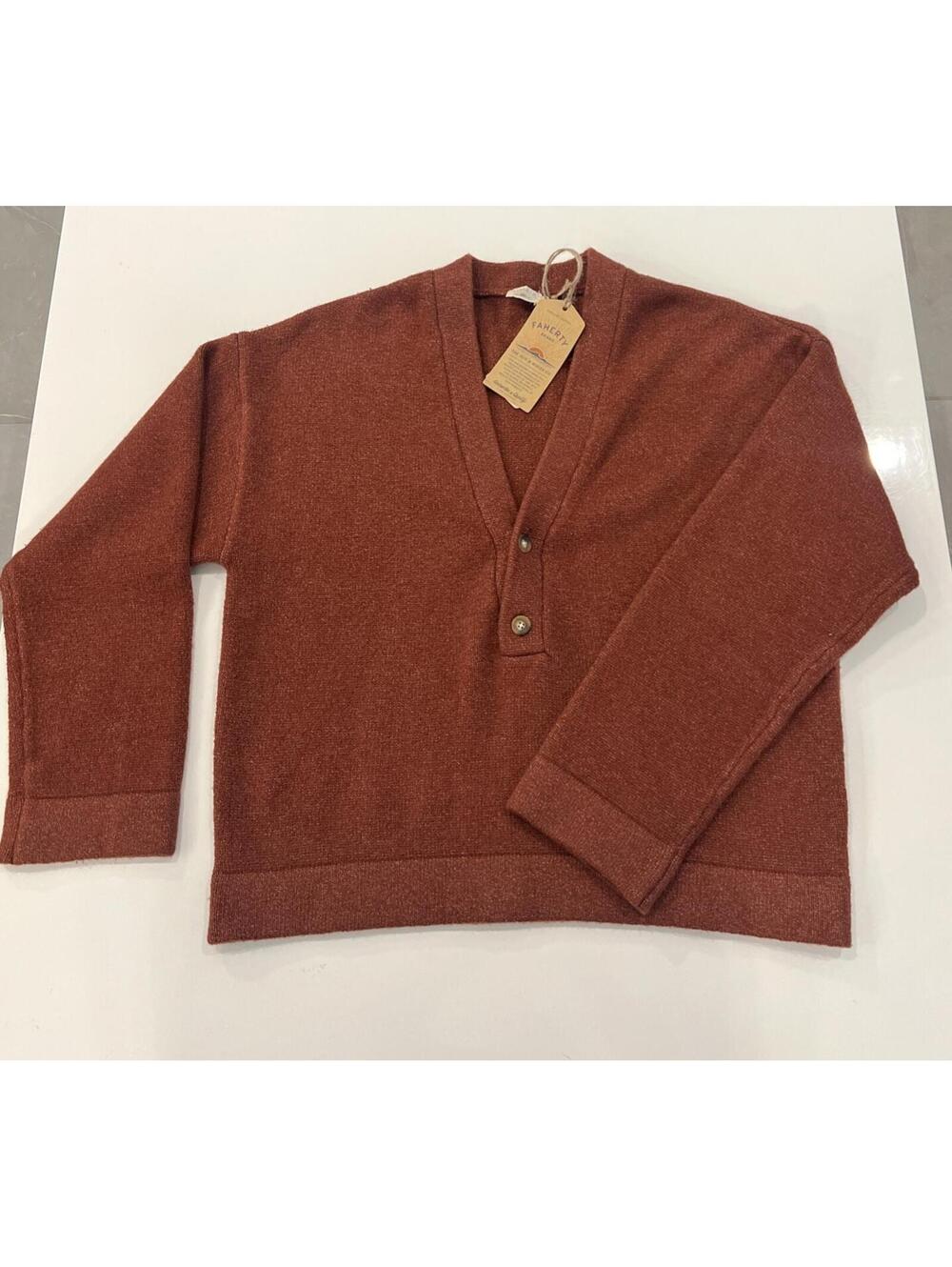 $168 Faherty Jackson V Neck Popover Sweater Smoked Paprika Size Medium - Picture 10 of 12